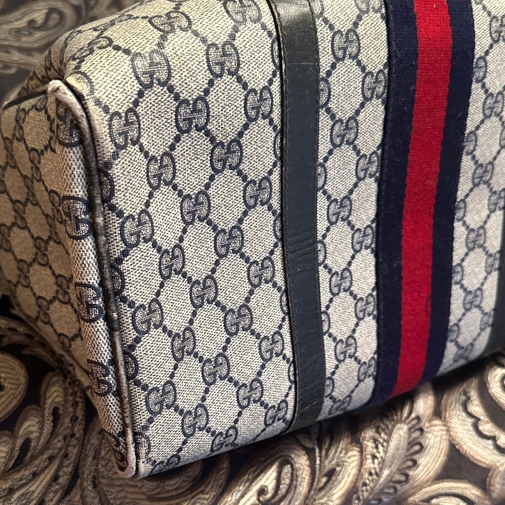 Gucci Beige Monogram Tote with Red and Navy Stripe - Picture 7 of 12